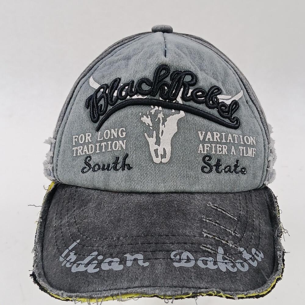 BlackRebel Hat Cap Strap Back One Size Gray Western Cow Skull Denim Mens